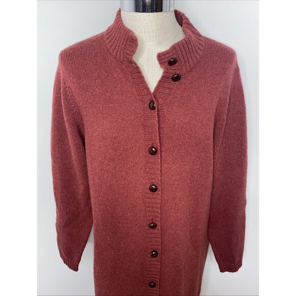 Orvis River Road Long Cardigan Sweater Sz XL Duster Shetland Wool Knit Maroon - Picture 2 of 7